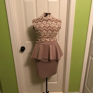Lace and tan formal dress